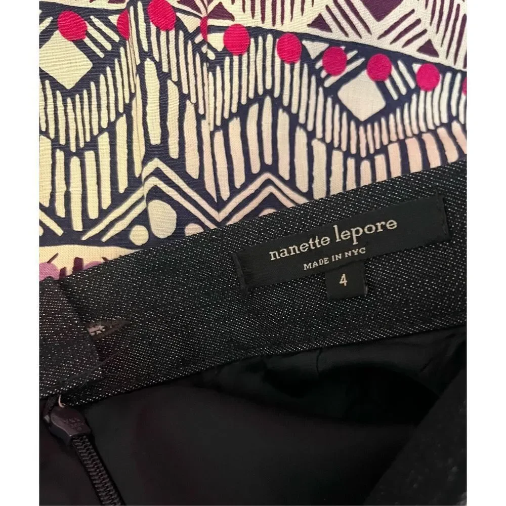 Nanette Lepore silk blend denim multi print skirt